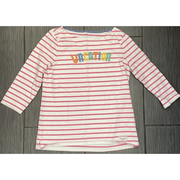 Talbots Authentic White/Pink VACATION Striped Boat Neck Shirt Size Medium - Picture 1 of 7